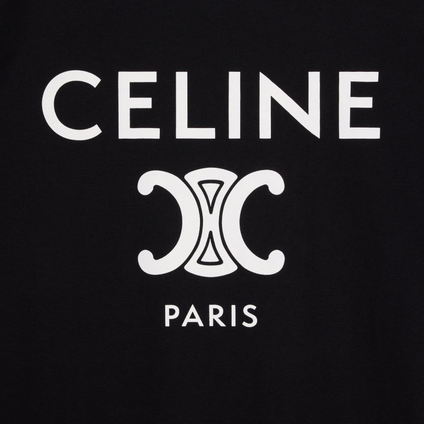 mulheres vestuário CELINE camiseta paris em jersey de algodão Preto branco T204R673