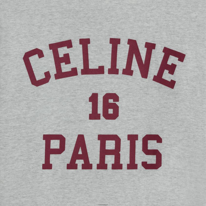 mulheres vestuário CELINE camiseta paris em jersey de algodão cinza melange/bordô T204R772