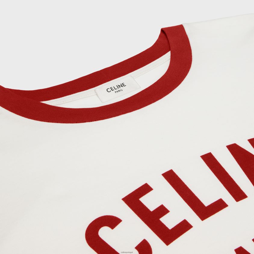 mulheres vestuário CELINE camiseta paris quadrada em jersey de algodão off white/vermelho escuro T204R777