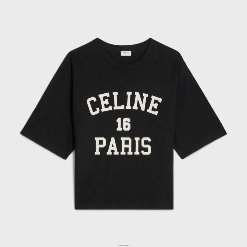 mulheres vestuário CELINE camiseta paris solta em jersey de algodão Preto branco T204R599