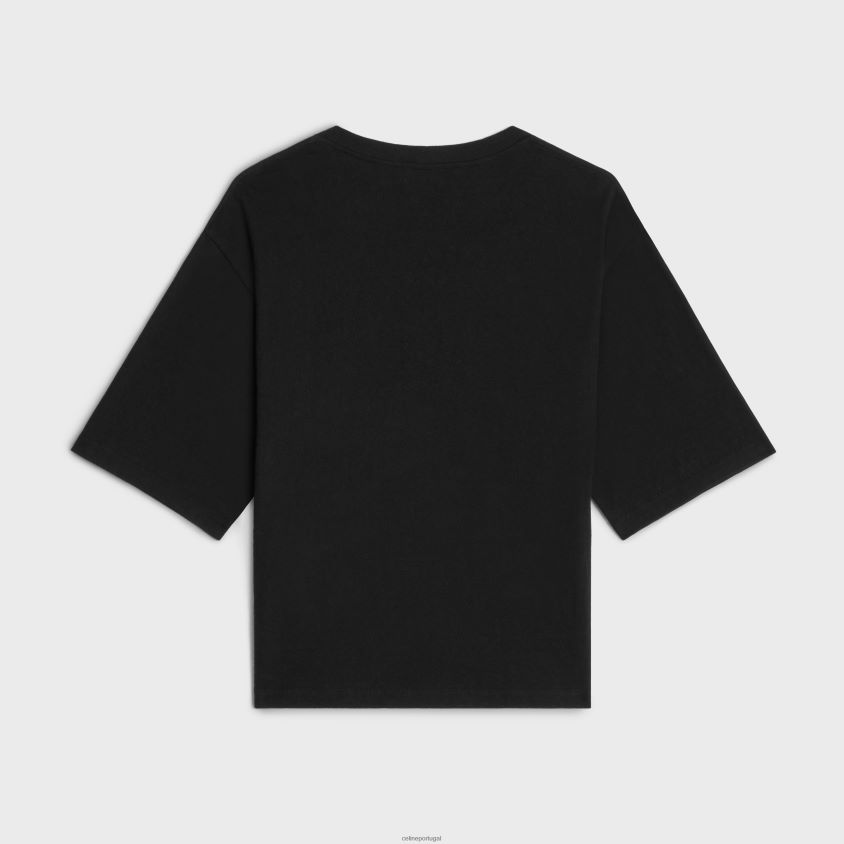 mulheres vestuário CELINE camiseta paris solta em jersey de algodão Preto branco T204R599