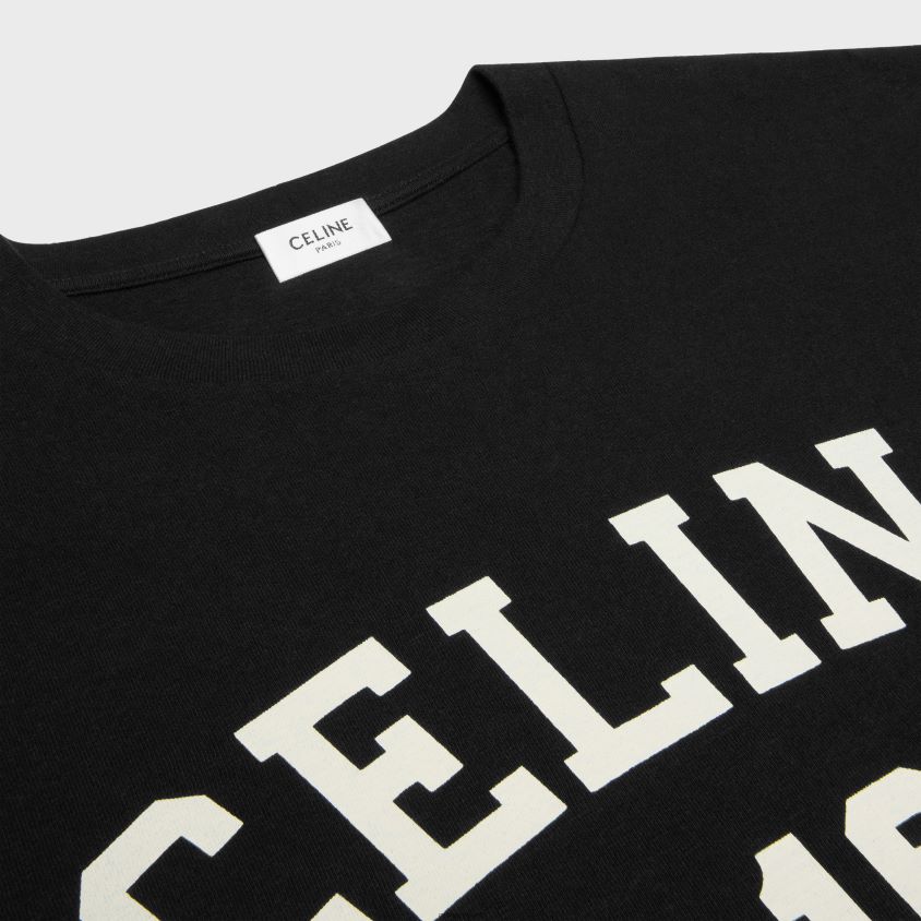 mulheres vestuário CELINE camiseta paris solta em jersey de algodão Preto branco T204R599