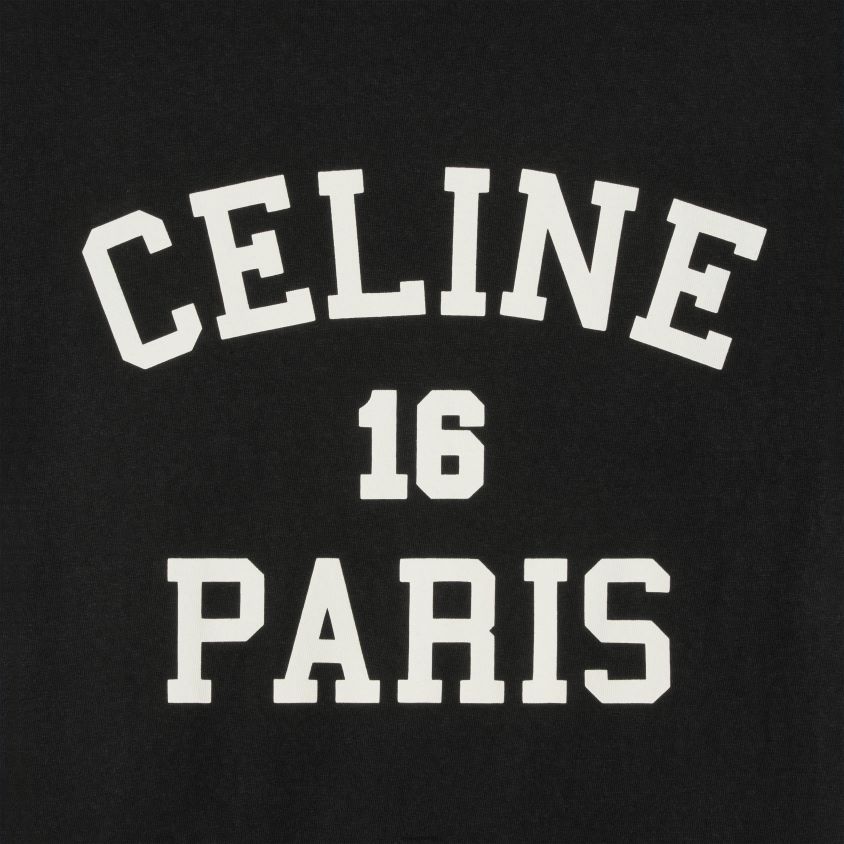 mulheres vestuário CELINE camiseta paris solta em jersey de algodão Preto branco T204R599