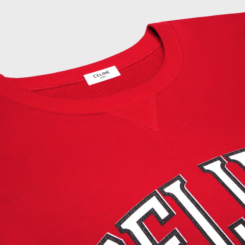 mulheres vestuário CELINE moletom oversized em lã de algodão rouge profundo/preto/off white T204R670