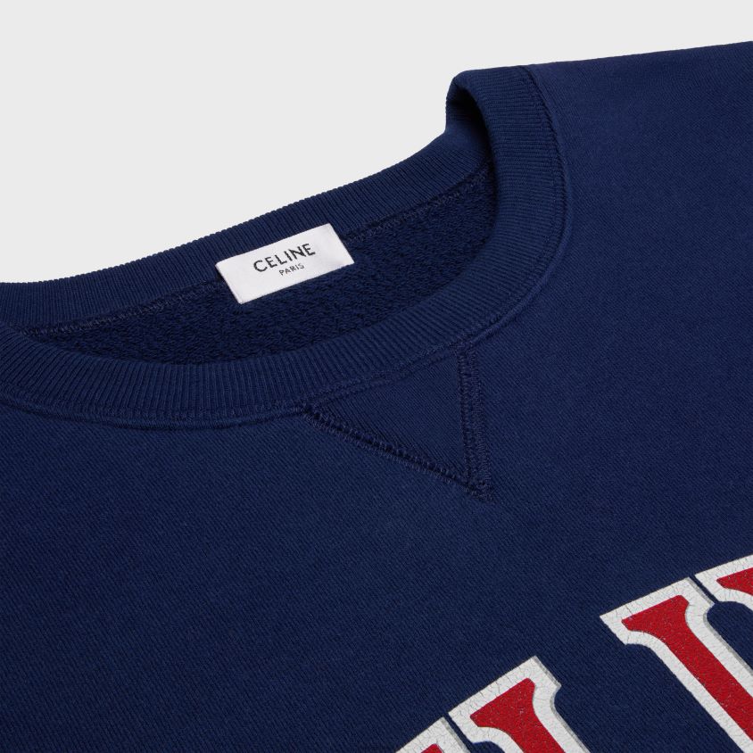 mulheres vestuário CELINE moletom paris solto em lã de algodão marinho/vermelho/off white T204R600