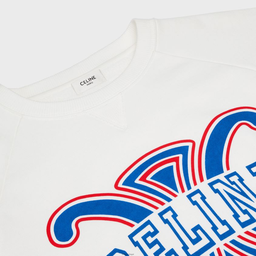 mulheres vestuário CELINE moletom triomphe em lã de algodão branco/vermelho/azul T204R782