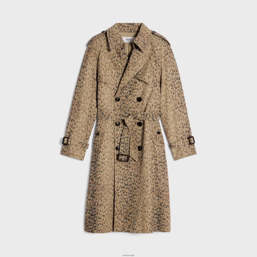 mulheres vestuário CELINE Trench Coat Vivienne em gabardine de algodão leopardo T204R566