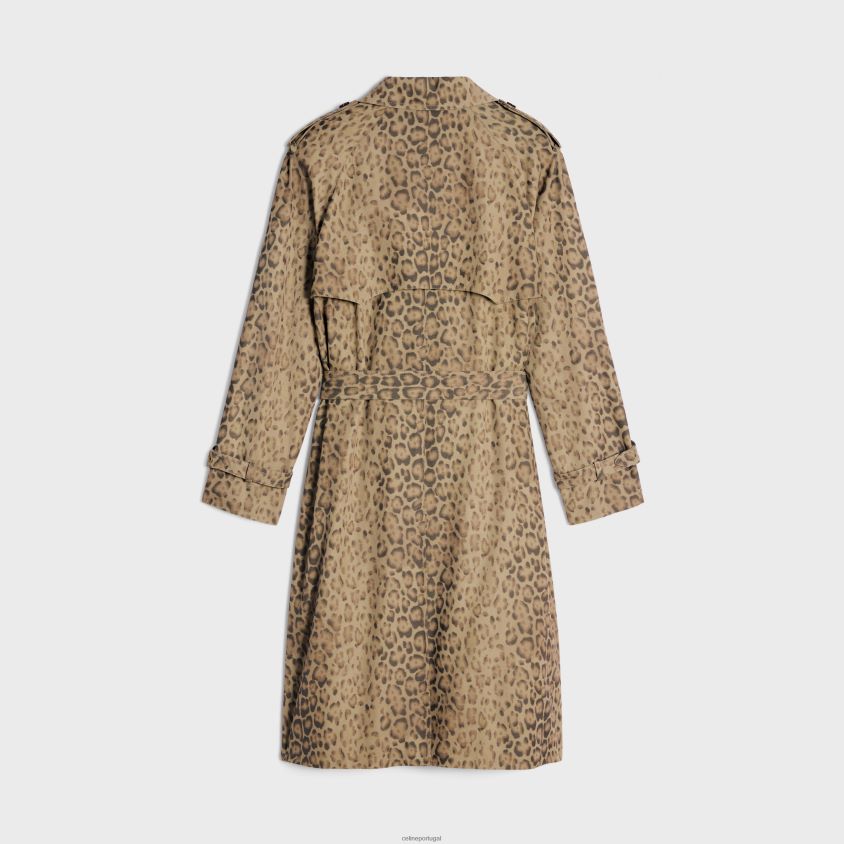 mulheres vestuário CELINE Trench Coat Vivienne em gabardine de algodão leopardo T204R566