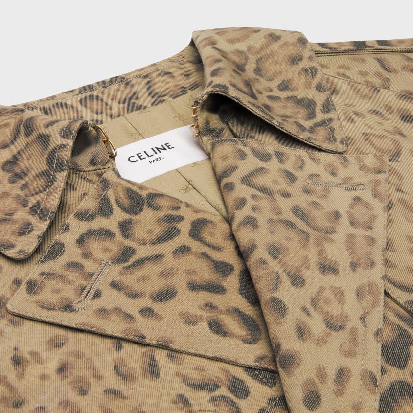 mulheres vestuário CELINE Trench Coat Vivienne em gabardine de algodão leopardo T204R566