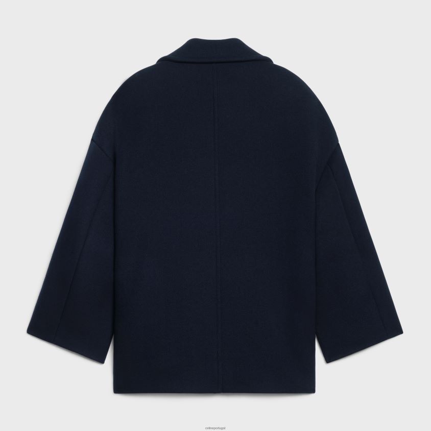 mulheres vestuário CELINE casaco solto em feltro marinha T204R744
