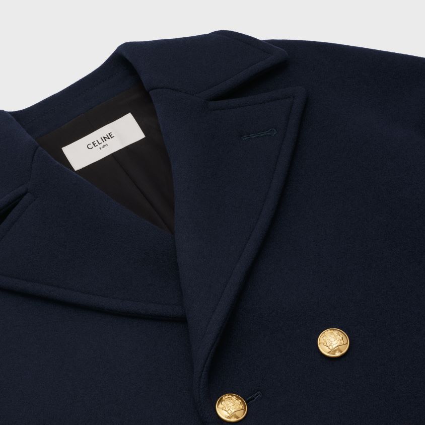mulheres vestuário CELINE casaco solto em feltro marinha T204R744
