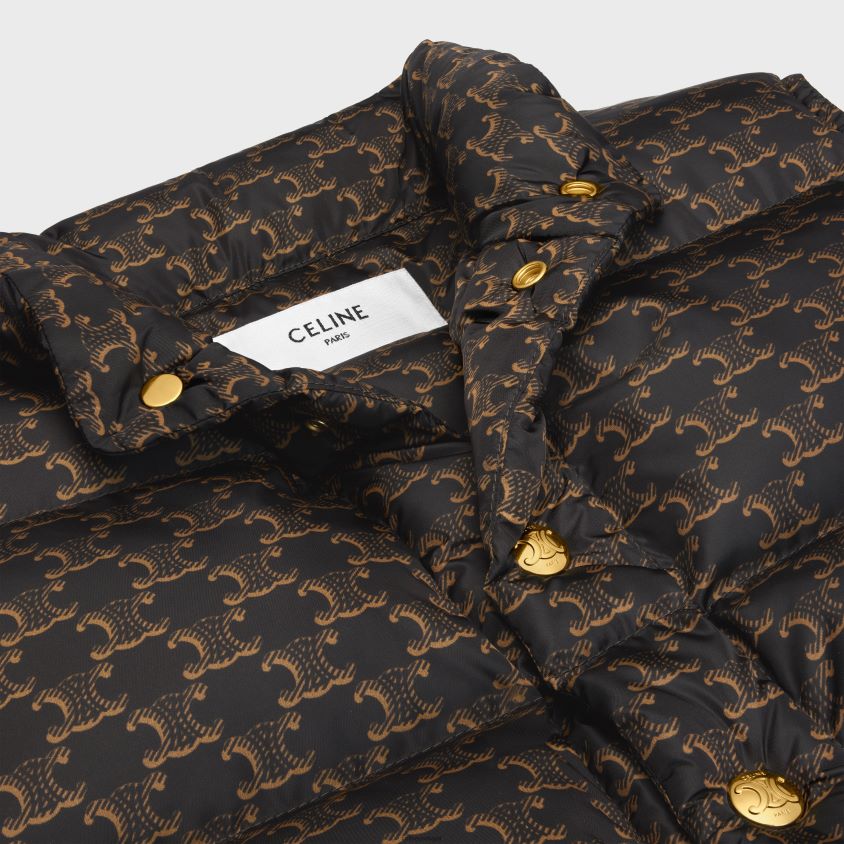 mulheres vestuário CELINE colete acolchoado em nylon com monograma bege/preto T204R706