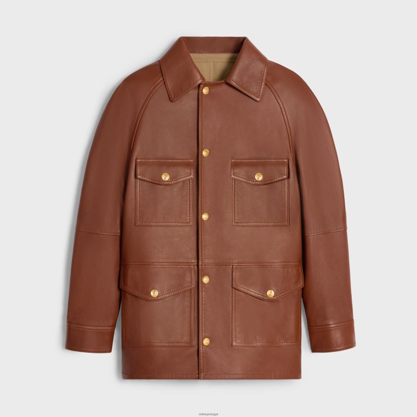mulheres vestuário CELINE parka oversized em pele de cordeiro macia conhaque T204R622