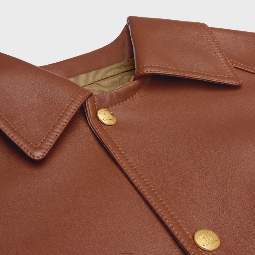 mulheres vestuário CELINE parka oversized em pele de cordeiro macia conhaque T204R622