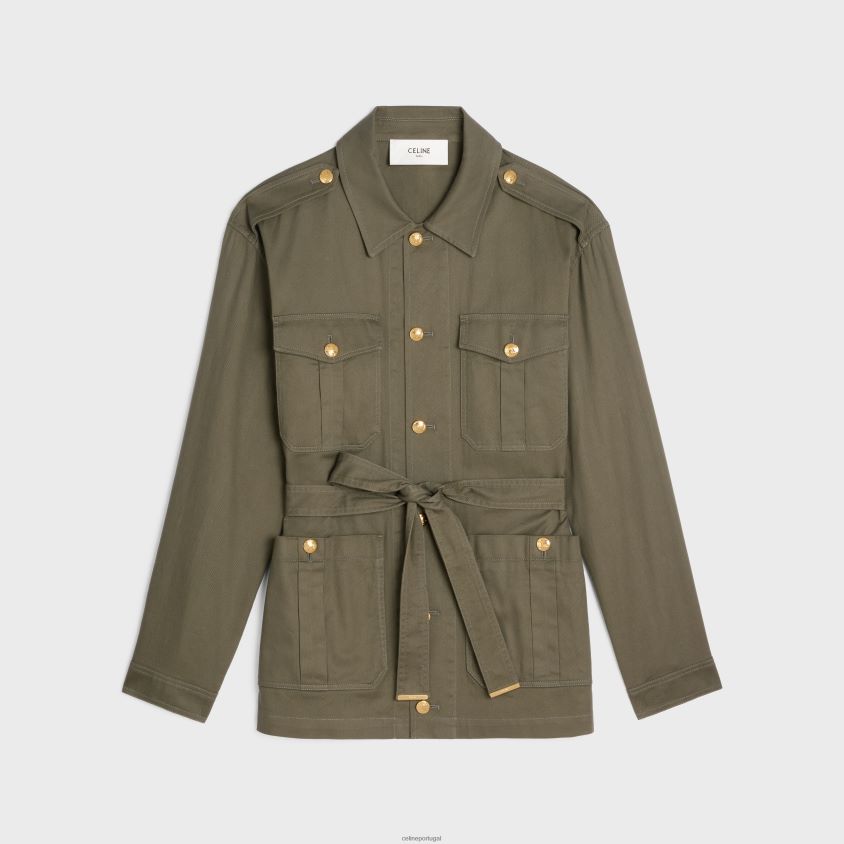 mulheres vestuário CELINE Casaco "saharienne" em sarja leve caqui T204R700