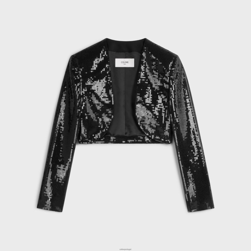 mulheres vestuário CELINE bolero bordado em gabardine de lã preto T204R726