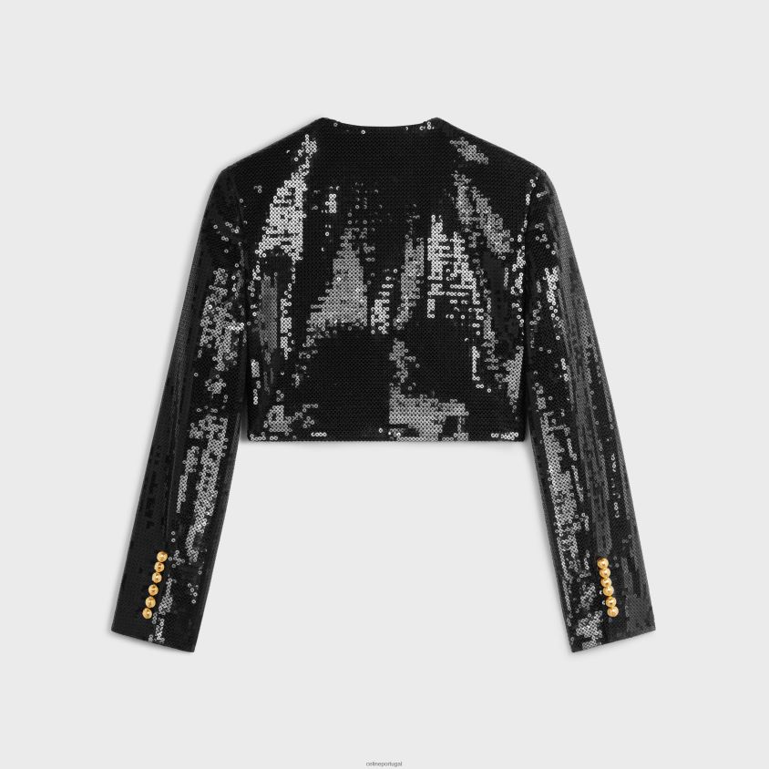 mulheres vestuário CELINE bolero bordado em gabardine de lã preto T204R726