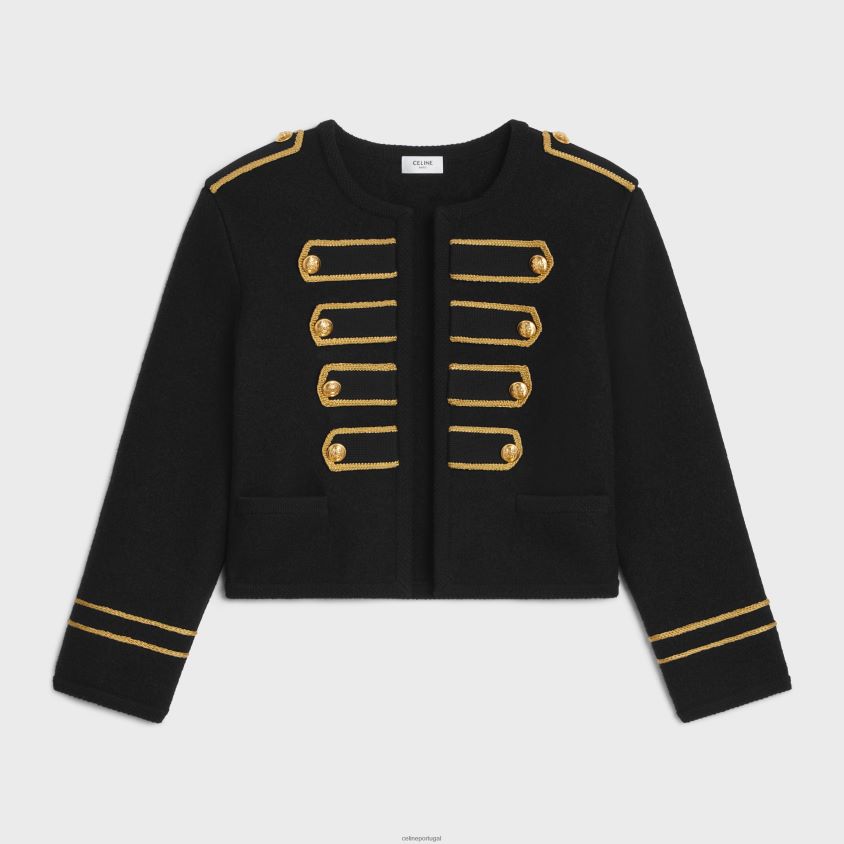mulheres vestuário CELINE casaco cardigan militar em lã preto T204R618