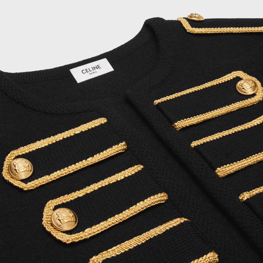 mulheres vestuário CELINE casaco cardigan militar em lã preto T204R618