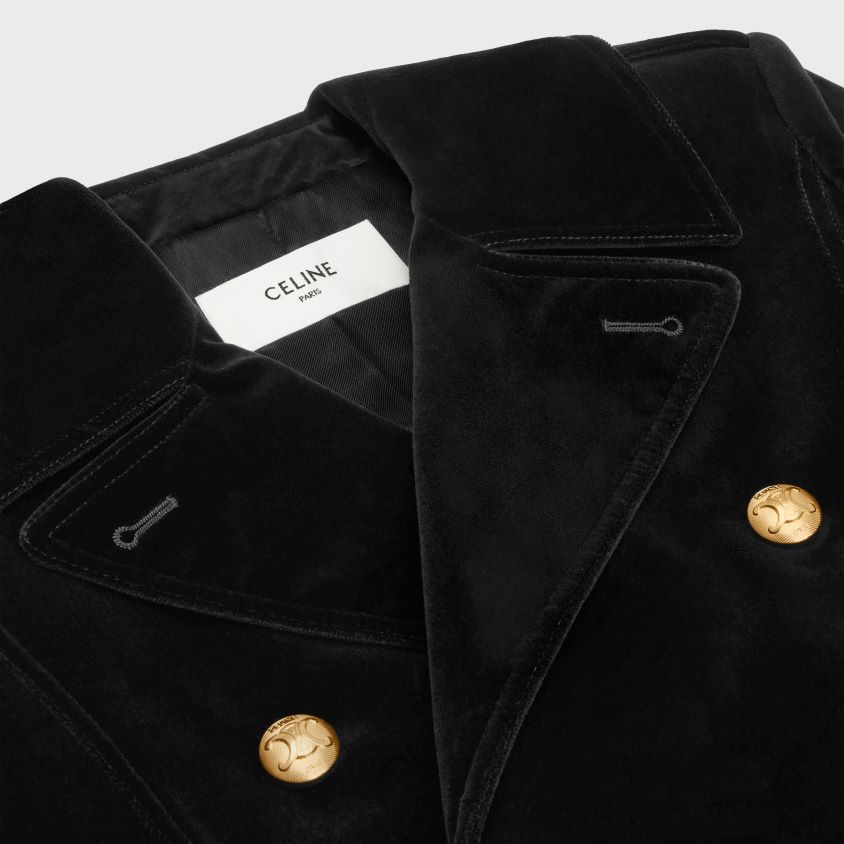 mulheres vestuário CELINE casaco militar em veludo de algodão preto T204R685