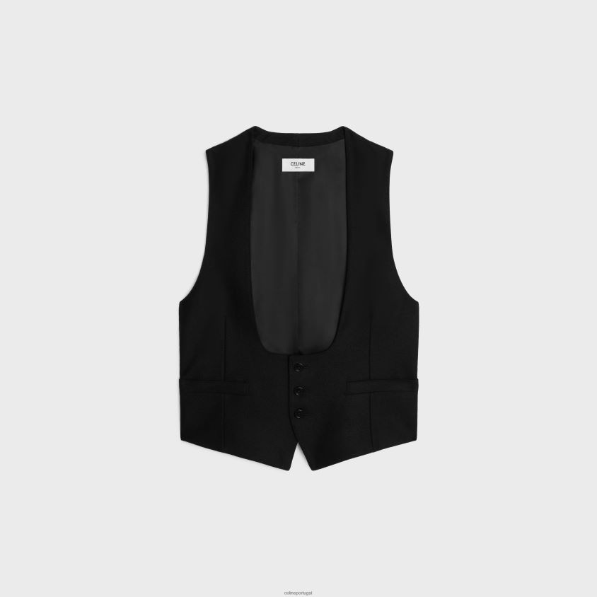 mulheres vestuário CELINE colete em flanela de caxemira preto T204R727