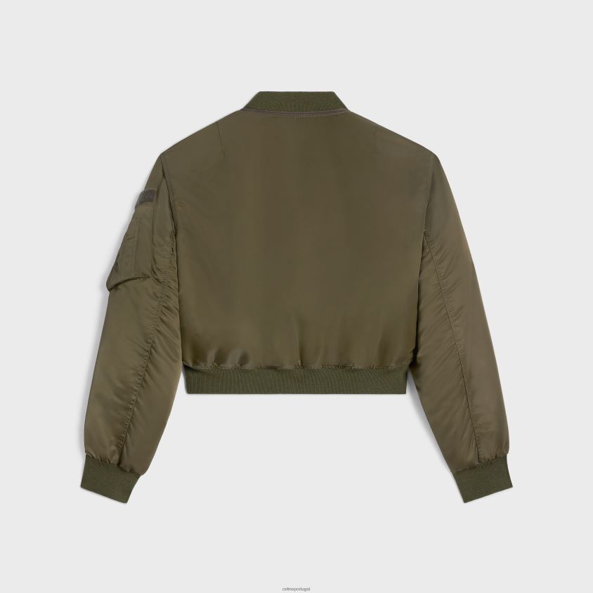 mulheres vestuário CELINE jaqueta bomber cropped em sarja de nylon verde militar T204R593
