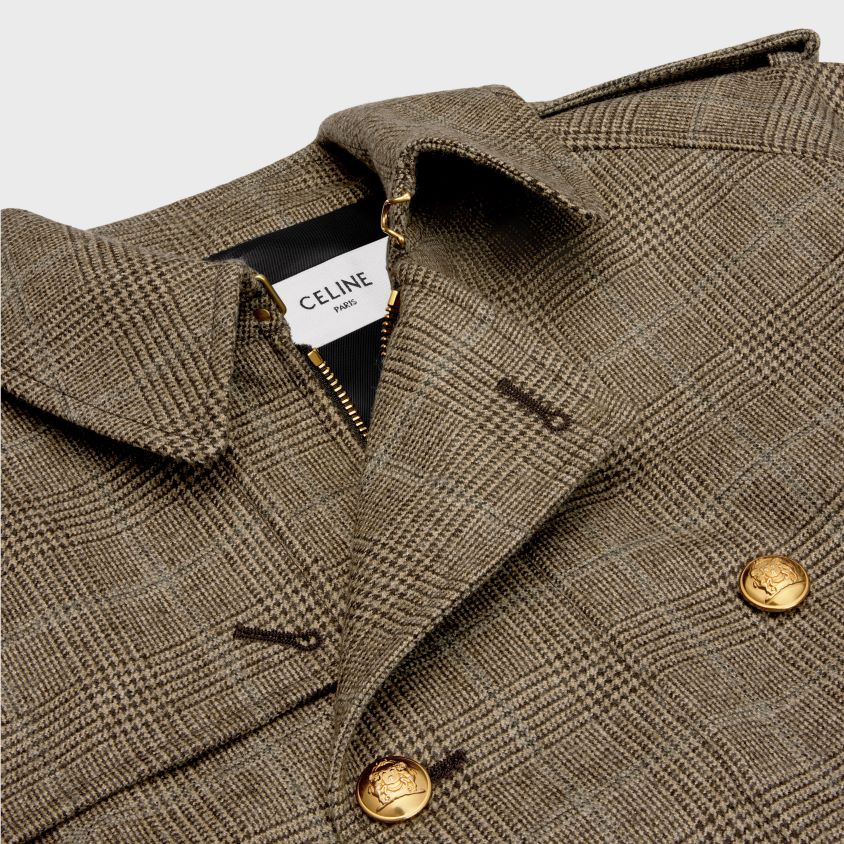 mulheres vestuário CELINE jaqueta bomber em flanela príncipe de gales camelo/ebene/gris T204R693