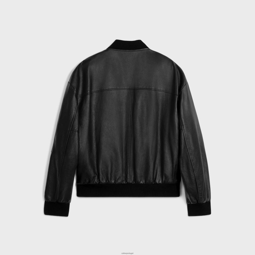 mulheres vestuário CELINE jaqueta bomber oversized em couro de bezerro preto T204R560