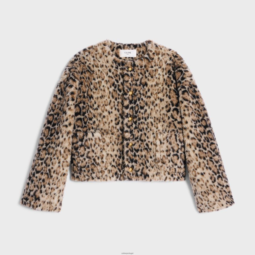 mulheres vestuário CELINE jaqueta cardigan em lã peluda leopardo T204R619