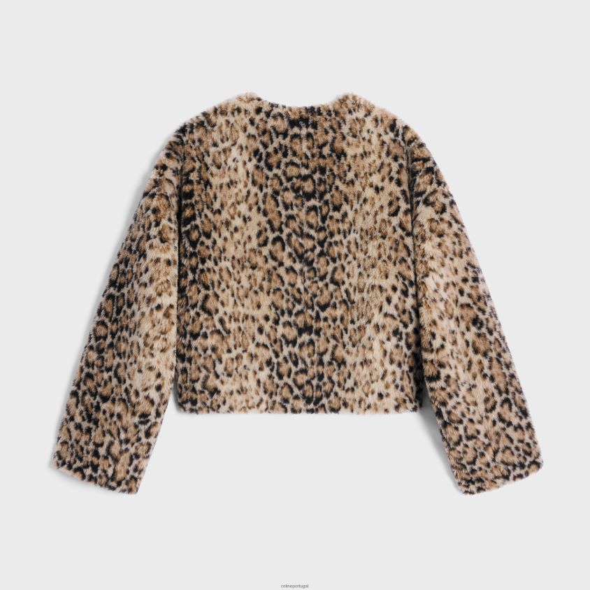 mulheres vestuário CELINE jaqueta cardigan em lã peluda leopardo T204R619
