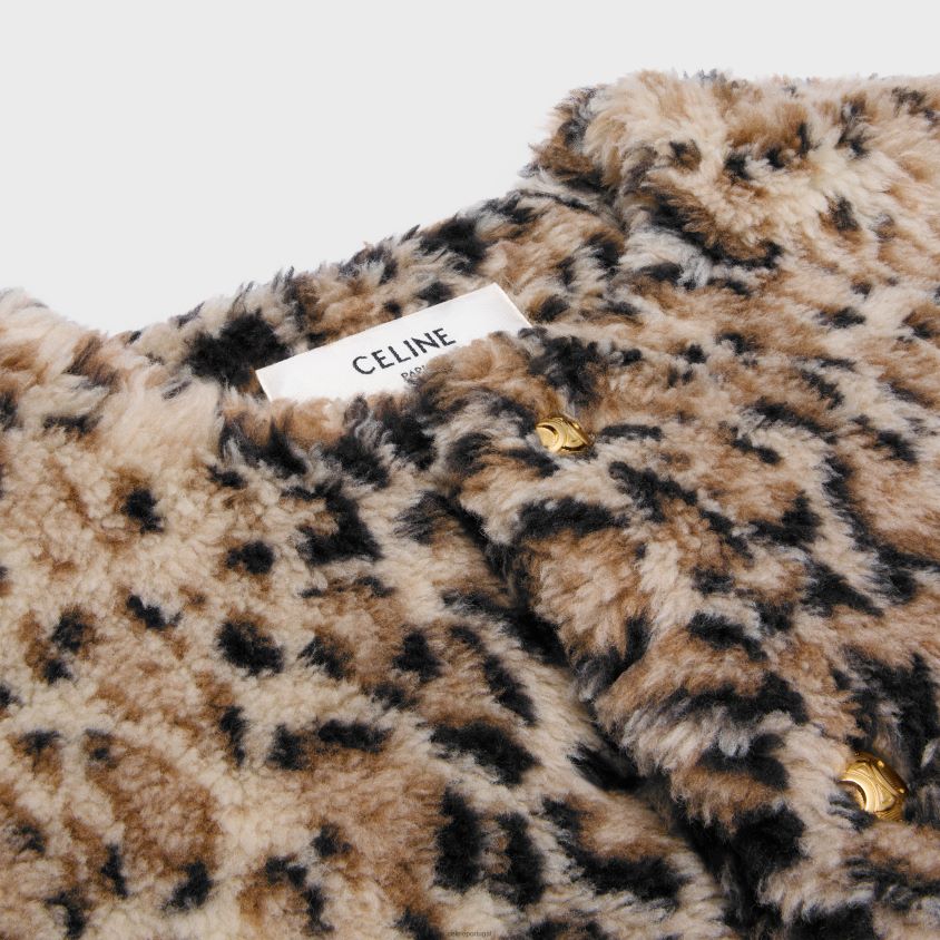 mulheres vestuário CELINE jaqueta cardigan em lã peluda leopardo T204R619