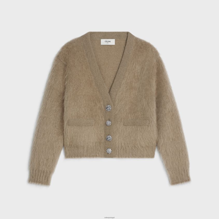 mulheres vestuário CELINE jaqueta cardigan em mohair escovado cinza T204R615