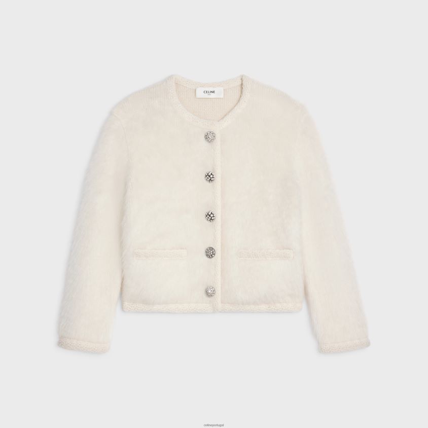 mulheres vestuário CELINE jaqueta cardigan em mohair escovado off white T204R766
