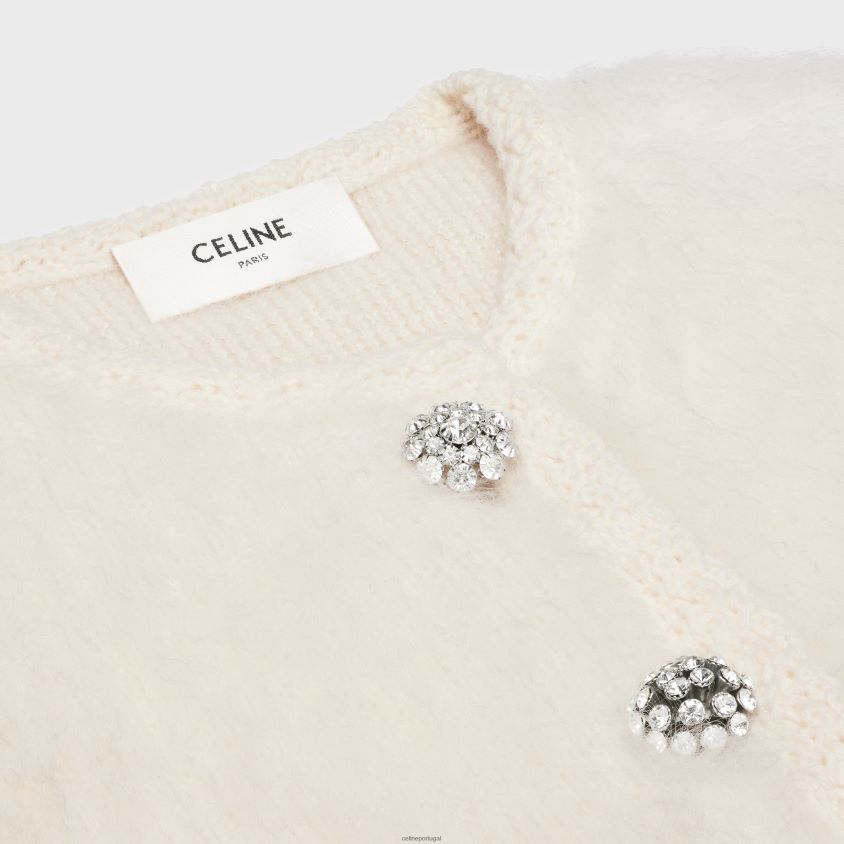 mulheres vestuário CELINE jaqueta cardigan em mohair escovado off white T204R766