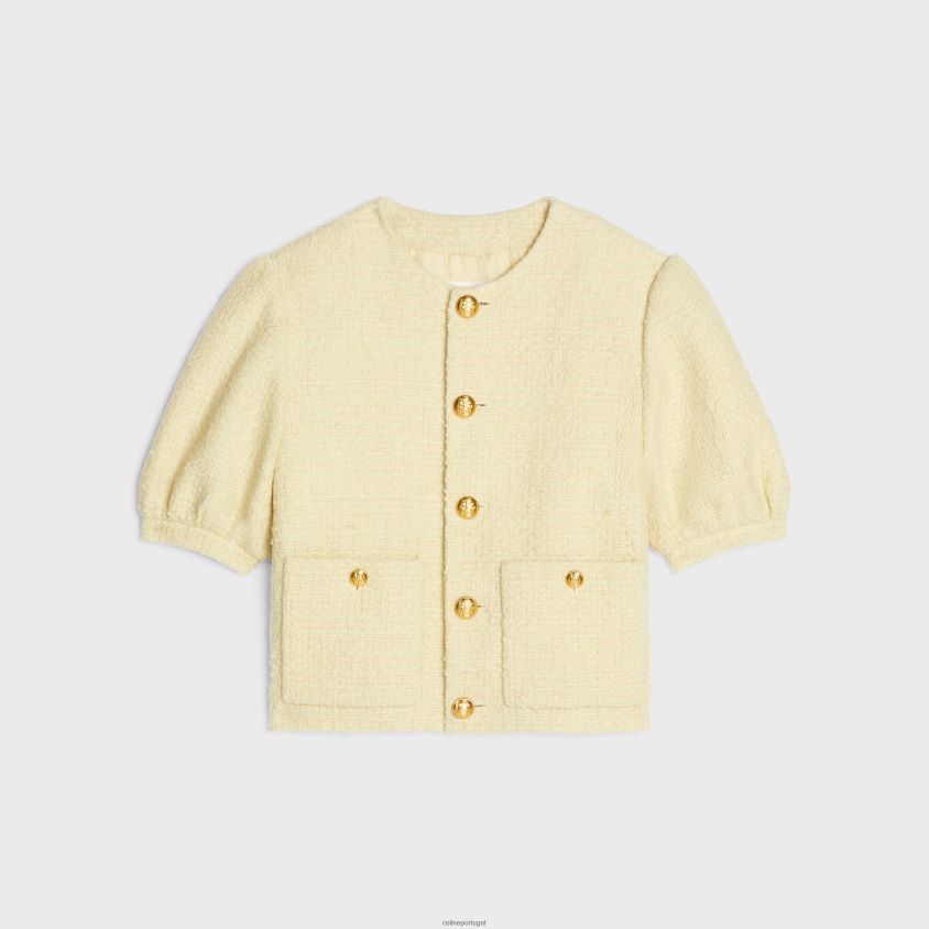 mulheres vestuário CELINE jaqueta cardigan em tweed boucle paille jaune T204R737