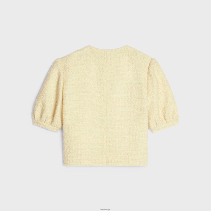 mulheres vestuário CELINE jaqueta cardigan em tweed boucle paille jaune T204R737