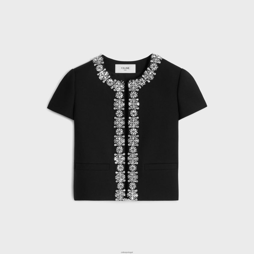 mulheres vestuário CELINE jaqueta chelsea bordada em lã diagonal preto T204R551