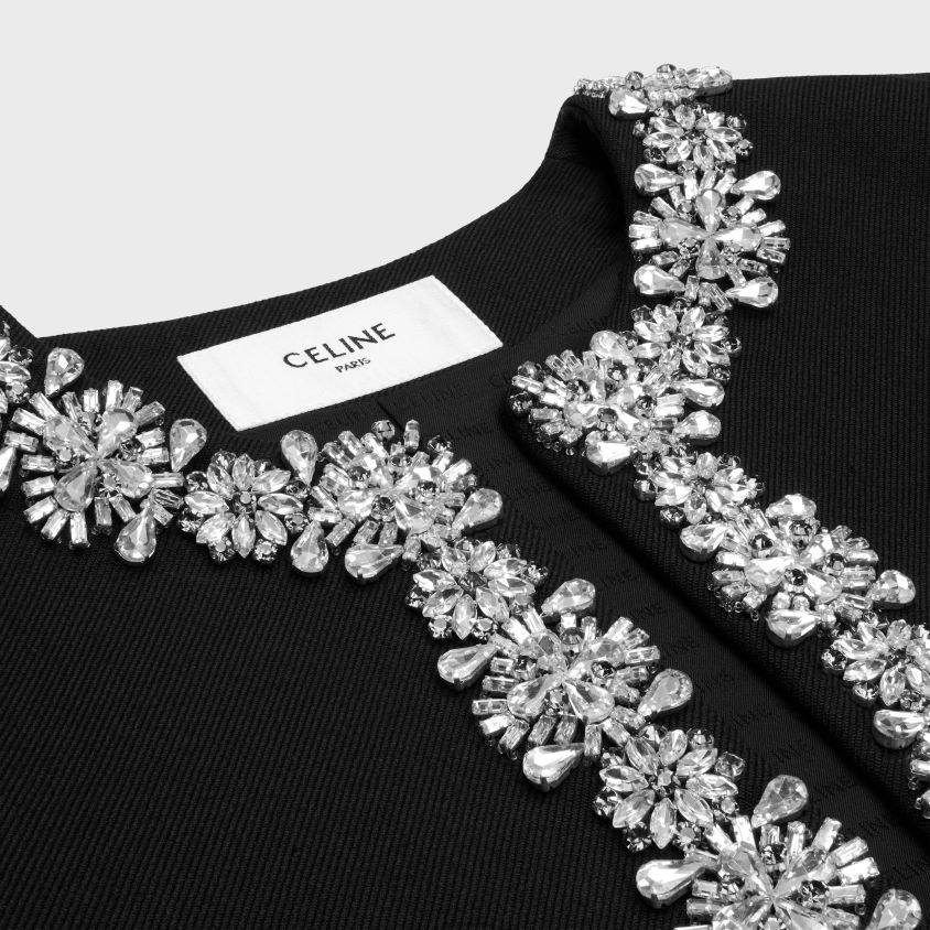 mulheres vestuário CELINE jaqueta chelsea bordada em lã diagonal preto T204R551