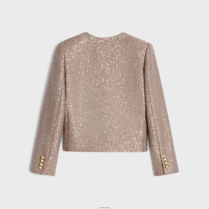 mulheres vestuário CELINE jaqueta chelsea bordada em lã velho rosa/argento T204R553