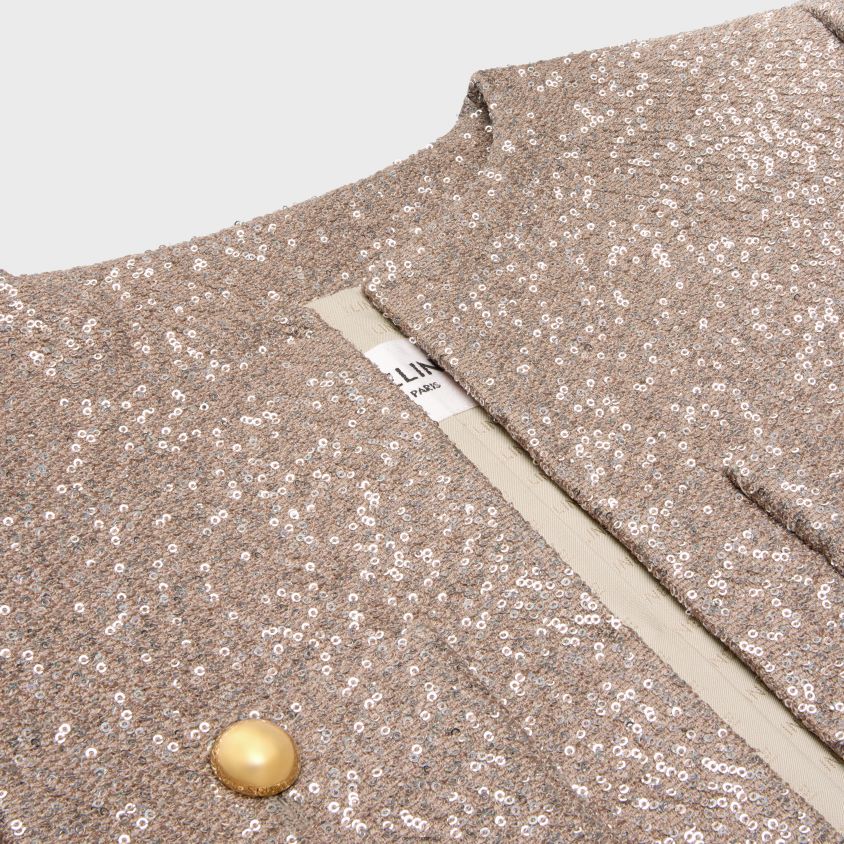 mulheres vestuário CELINE jaqueta chelsea bordada em lã velho rosa/argento T204R553