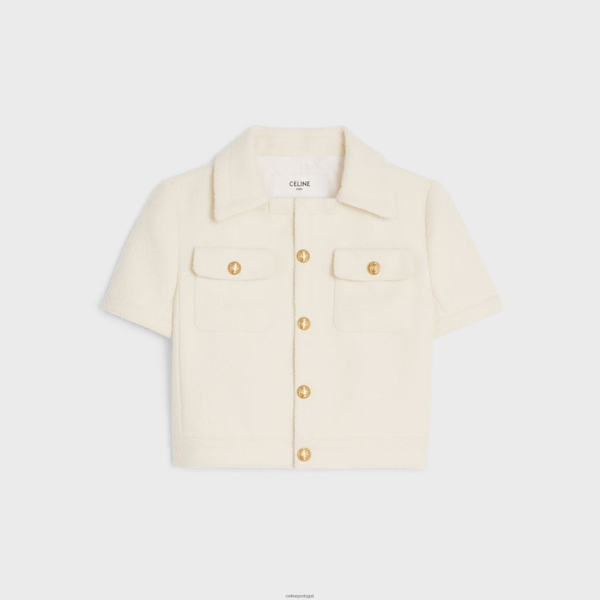 mulheres vestuário CELINE jaqueta chelsea cropped em tweed Craie T204R736