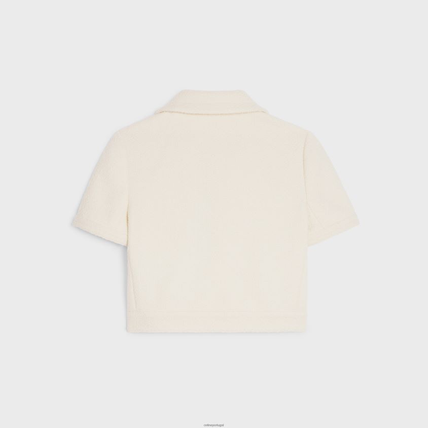 mulheres vestuário CELINE jaqueta chelsea cropped em tweed Craie T204R736