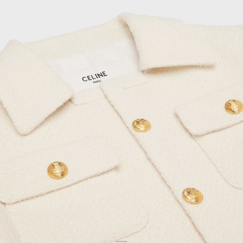 mulheres vestuário CELINE jaqueta chelsea cropped em tweed Craie T204R736