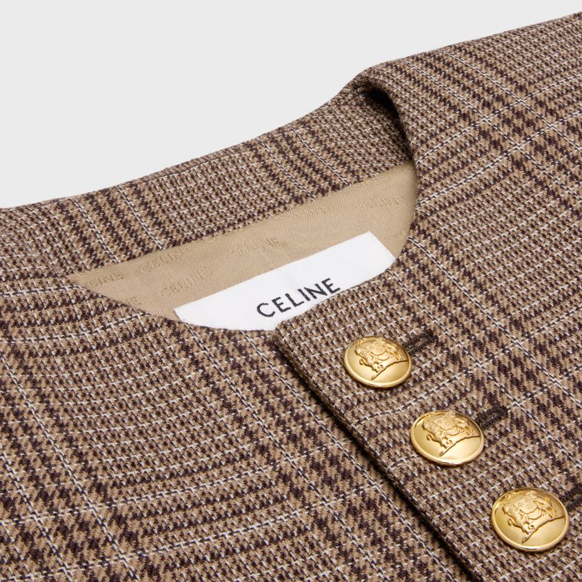 mulheres vestuário CELINE jaqueta chelsea em lã príncipe de gales marfim/camelo/ebene T204R554