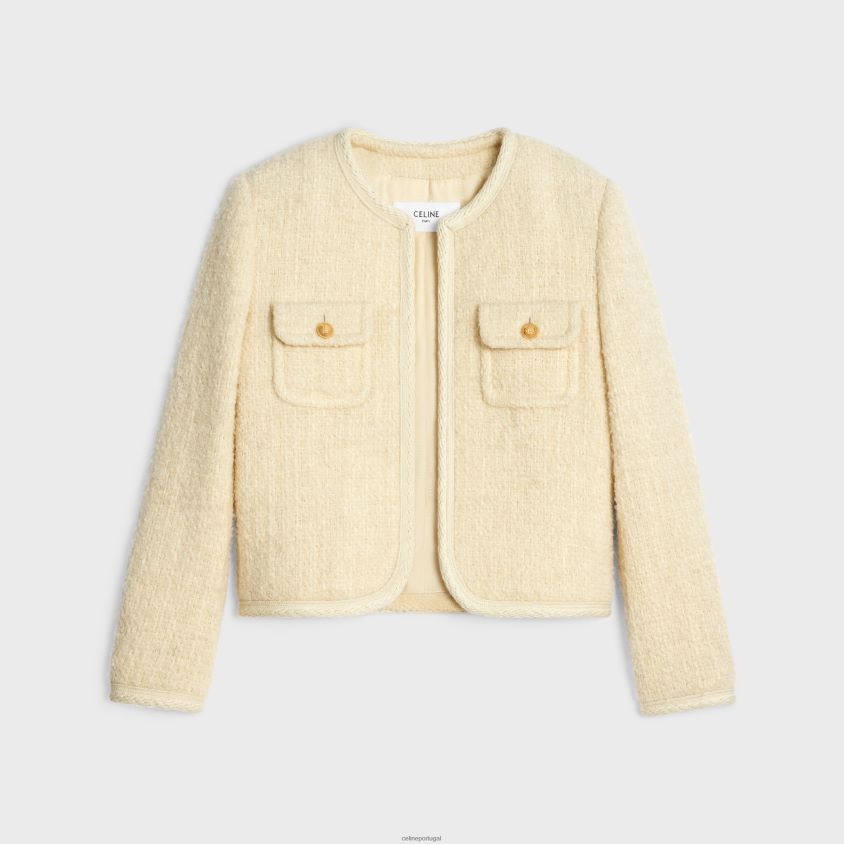 mulheres vestuário CELINE jaqueta chelsea em tweed claro baunilha T204R691