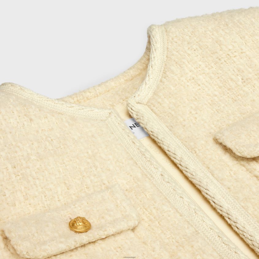mulheres vestuário CELINE jaqueta chelsea em tweed claro baunilha T204R691