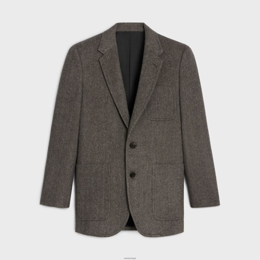 mulheres vestuário CELINE jaqueta clássica em caxemira espinha de peixe marrom/café com leite T204R628