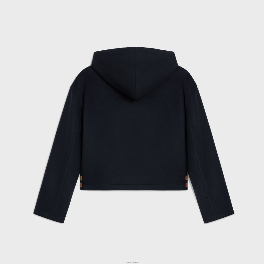 mulheres vestuário CELINE jaqueta com capuz em caxemira dupla face marinha T204R746