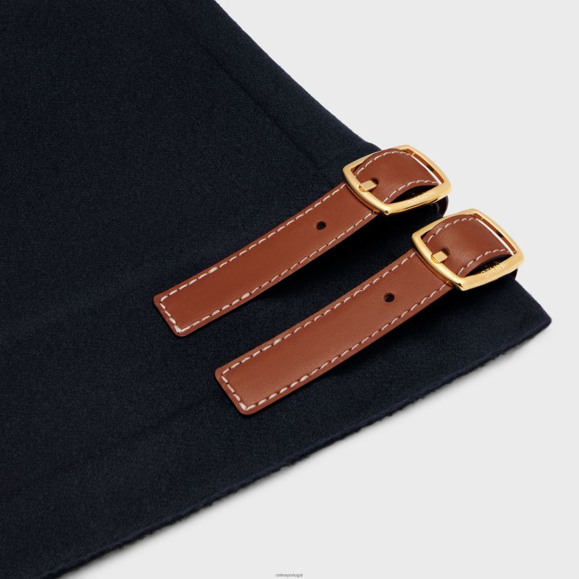 mulheres vestuário CELINE jaqueta com capuz em caxemira dupla face marinha T204R746