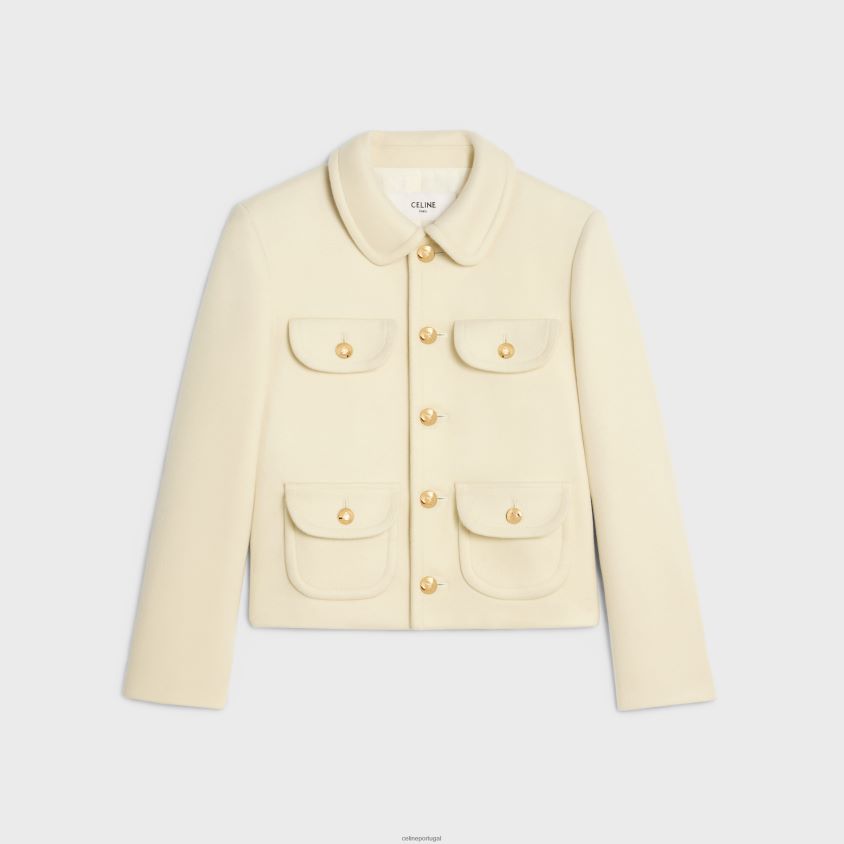 mulheres vestuário CELINE jaqueta com gola claudine em tecido de lã off white T204R687